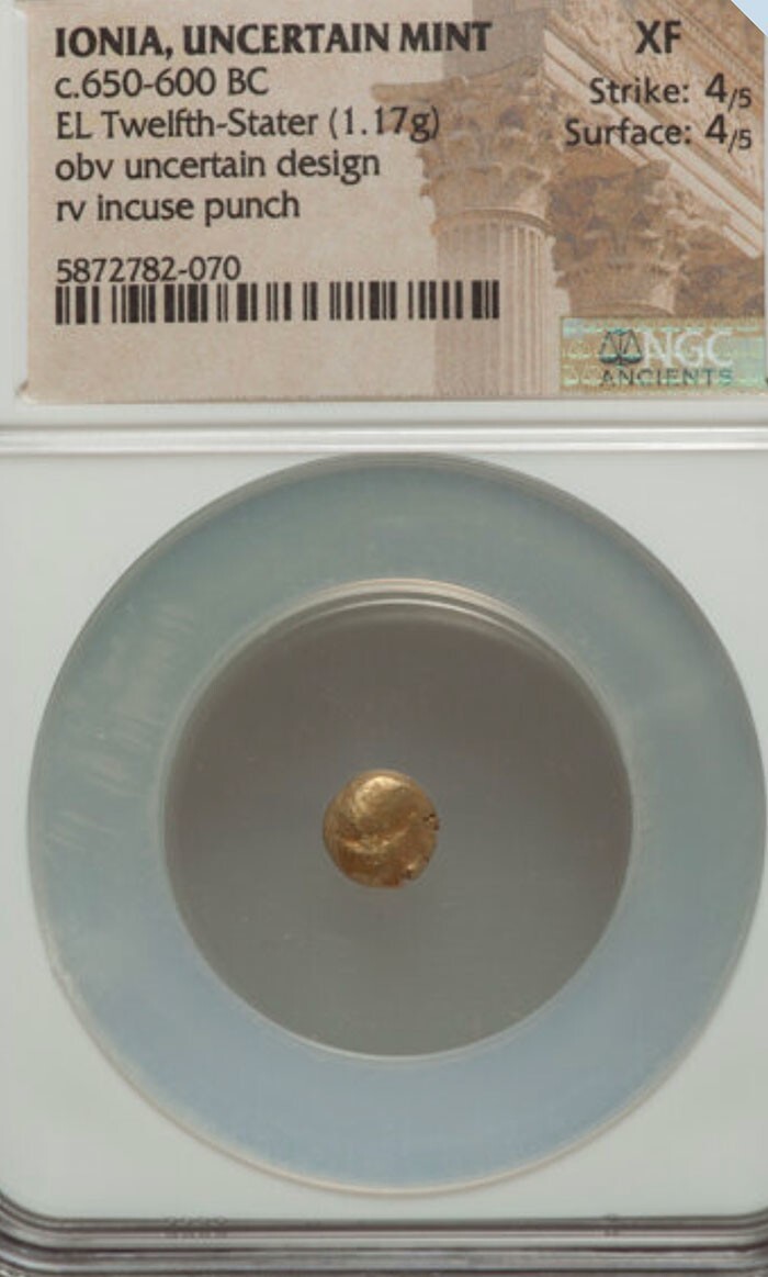 28. Иония, неопознанная монета. Примерно 650-600 года до нашей эры