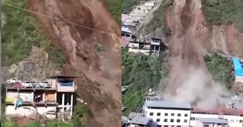 Сход оползня в Перу, который уничтожил часть жилого квартала, попал на видео