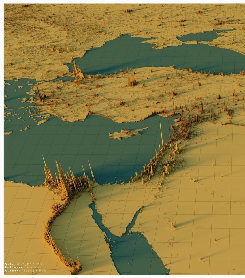 23. Плотность населения на Ближнем Востоке (фрагмент вокруг Турции и Сирии)