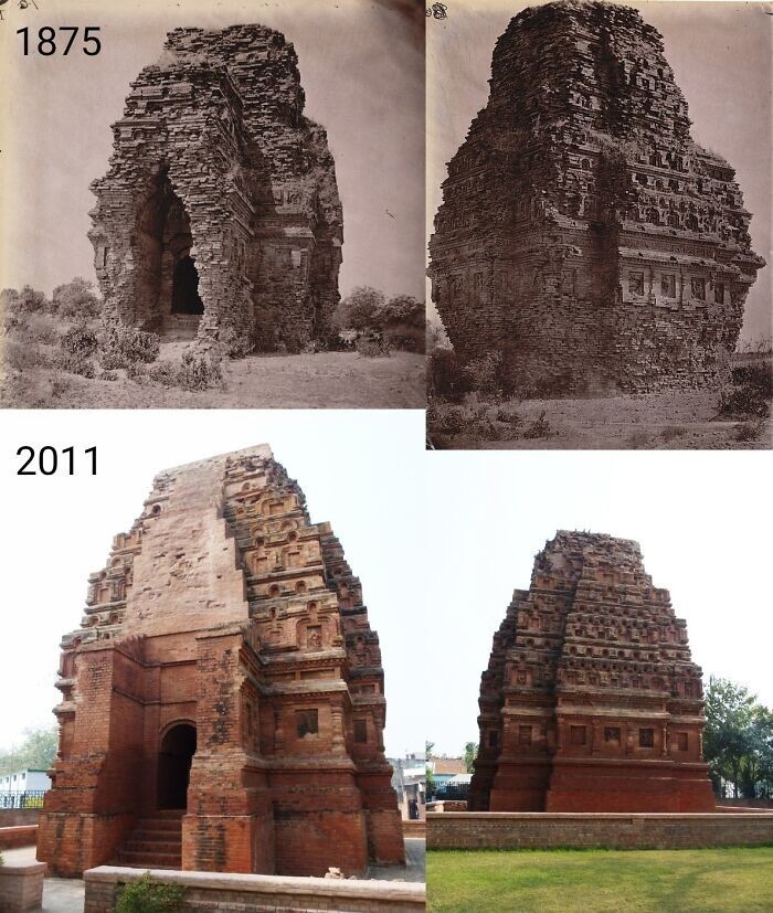 10. Храм Бхитаргаон, Канпур, Индия. 1875 и 2011 года. Построен в 5 веке н.э. и отремонтирован британцами в 1901 году.