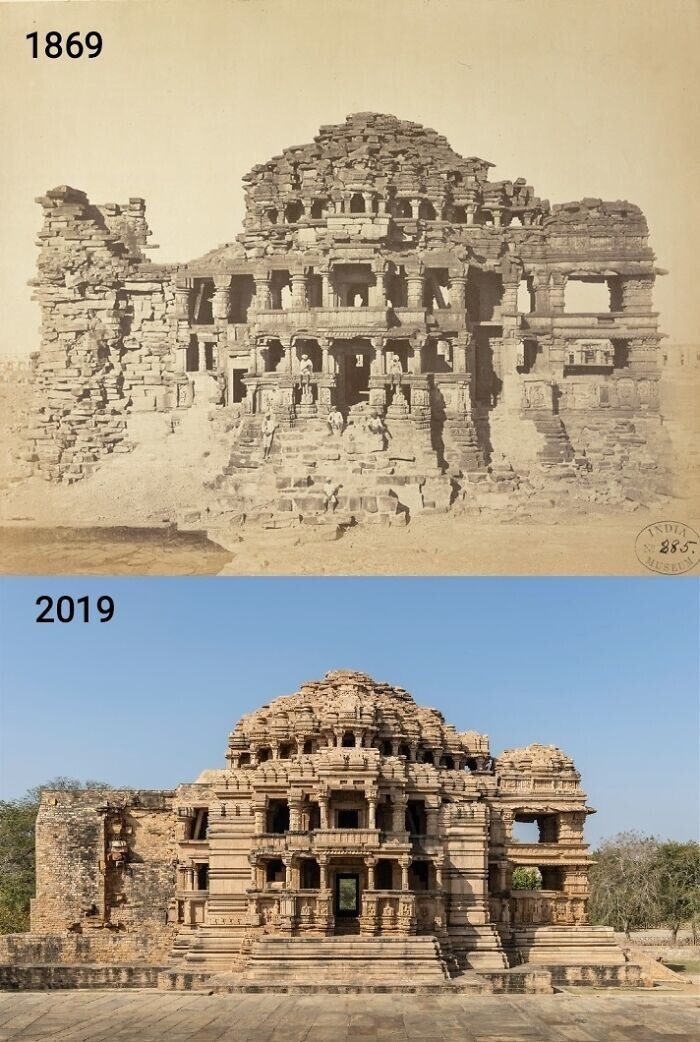 25. Храм Сасбаху, форт Гвалиор, Индия. 1869 и 2019 гг. Храм построен в 1093 году