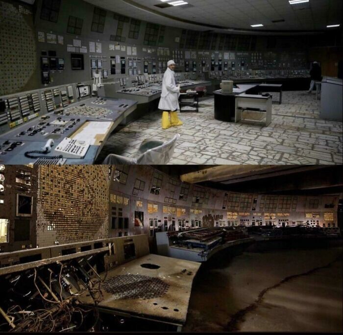 27. Диспетчерская Чернобыльской АЭС в 1986 году и сейчас