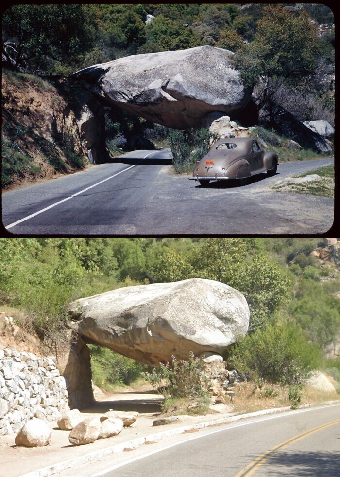 6. Каменный туннель в национальном парке Секвойя, 1952 и 2020 годы