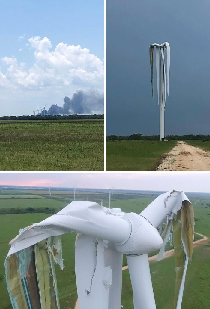 12. В Техасе была разрушена ветряная турбина после удара торнадо 14 июня 2021 г.