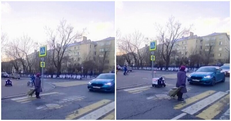 Московская пенсионерка помогла роботу-курьеру перейти дорогу