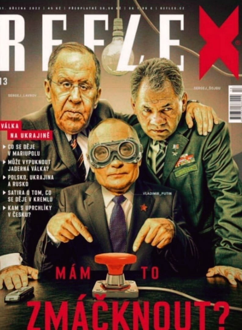 Обложка чешского журнала с надписью "Мне нажать?". По - чешски нажать – это жмякнуть? Надо запомнить это слово