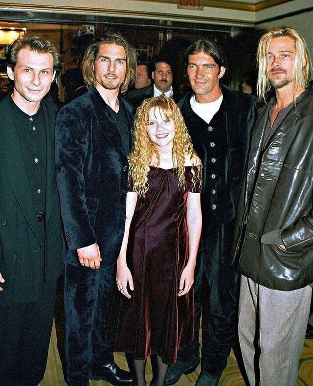 Кристиан Слейтер, Том Круз, Кирстен Данст, Антонио Бандерас и Брэд Питт на премьере фильма "Интервью с вампиром", 1994 год 