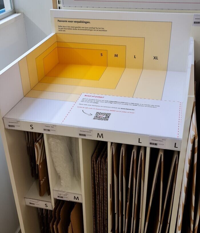 24. Уголок в почтовом отделении, где можно с удобством выбрать нужный размер коробки