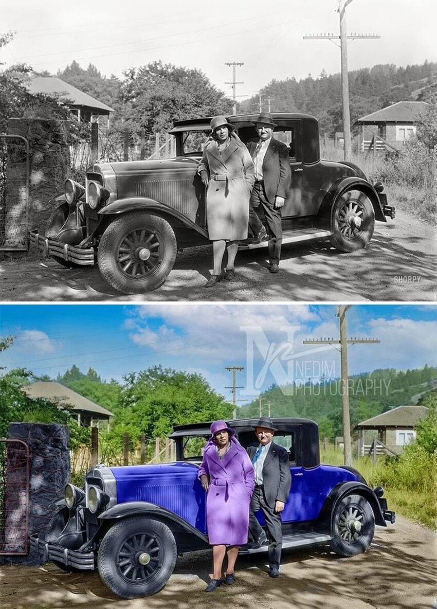 16. Пара позирует с автомобилем «Бьюик», Калифорния, 1930 год