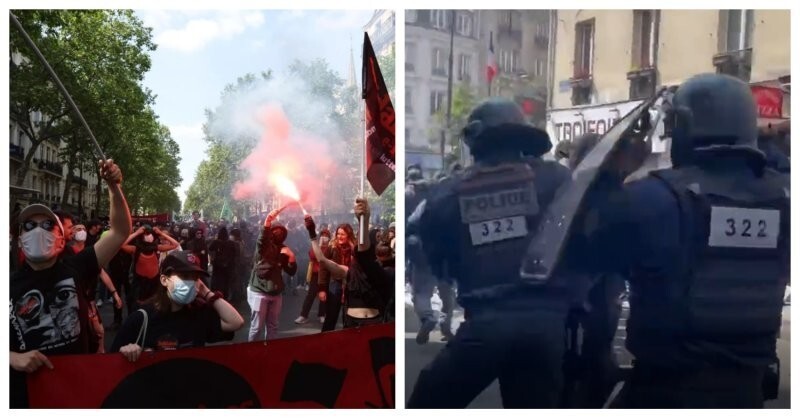 Первомайская демонстрация в Париже закончилась столкновениями с полицией и слезоточивым газом