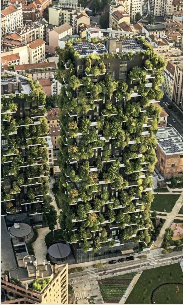 Жилой блок "Bosco Verticale" в Милане, который содержит 30 000 м2 леса и подлеска