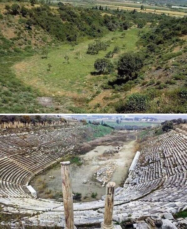 Древнегреческие артефакты до и после раскопок