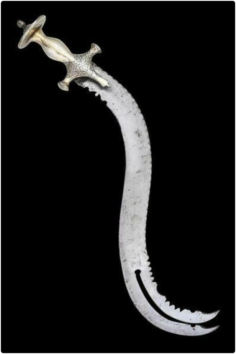 Редкий S-образный меч Зульфикар с позолоченной серебряной рукоятью