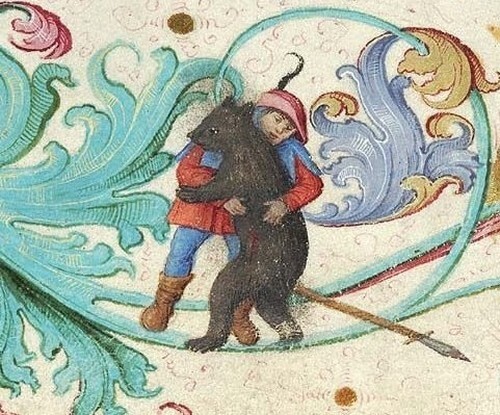 Человек обнимается с медведем, Германия, XVI век