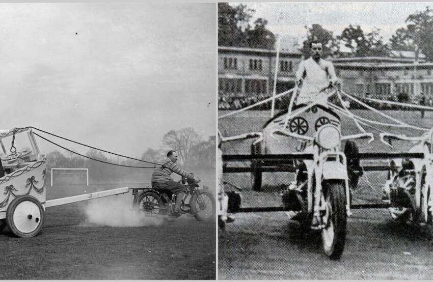 Когда лошадей заменили мотоциклами: 12 странных фото с гонок на мотоколесницах