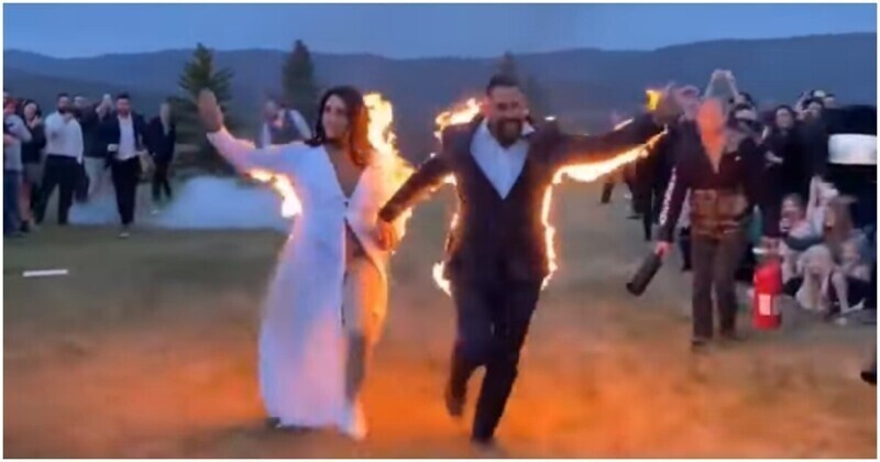 Молодожёны показали гостям на свадьбе опасный трюк с огнём
