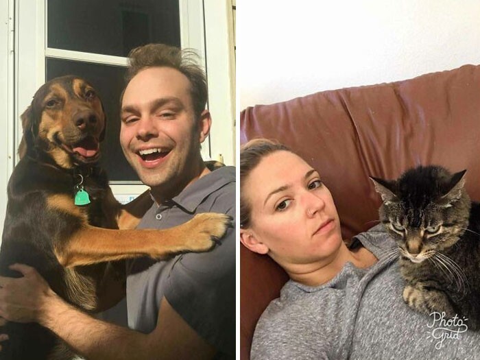2. "Я с нашей собакой и жена с нашей кошкой"