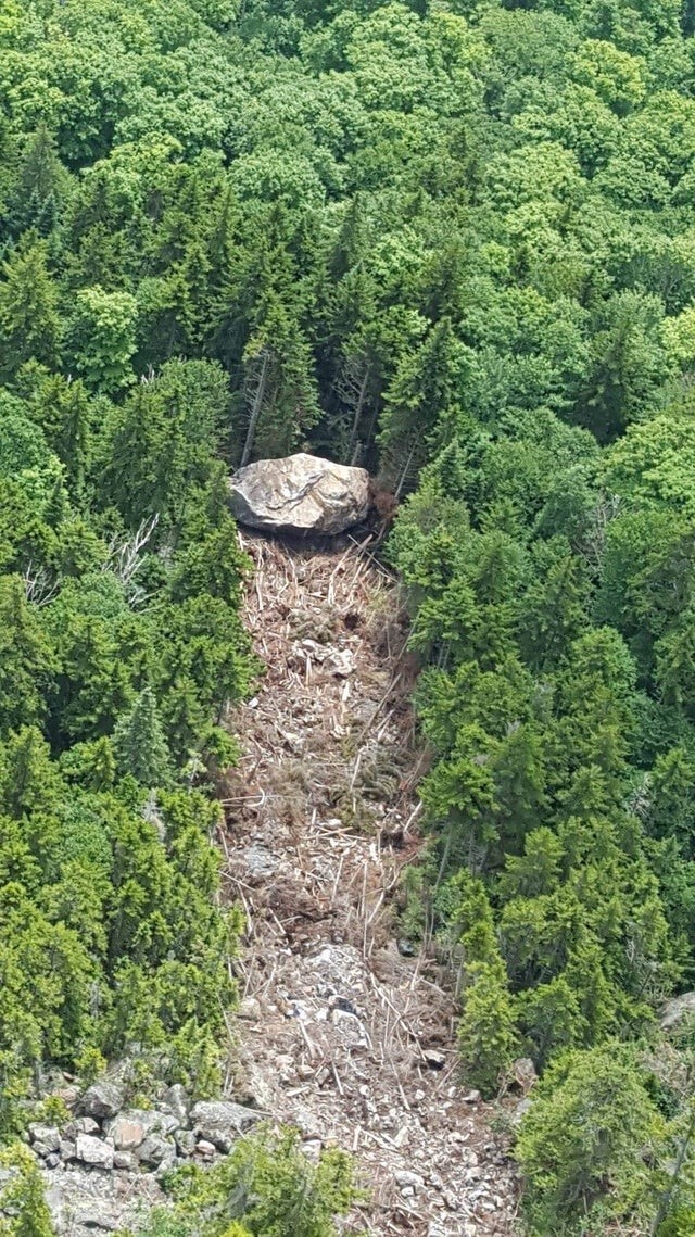 После вулкана свалился огромный камень, проредивший деревья в штате Мэн
