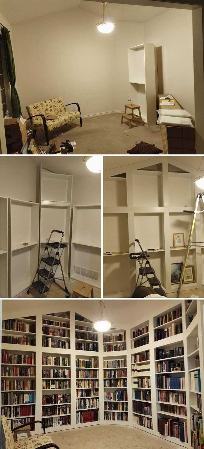 1. "Я, наконец, закончил создание домашней библиотеки с полками от пола до потолка"