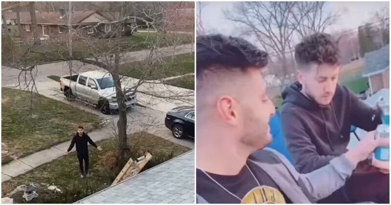 Пивной сюрприз: парень решил выпить пенного на крыше дома друга
