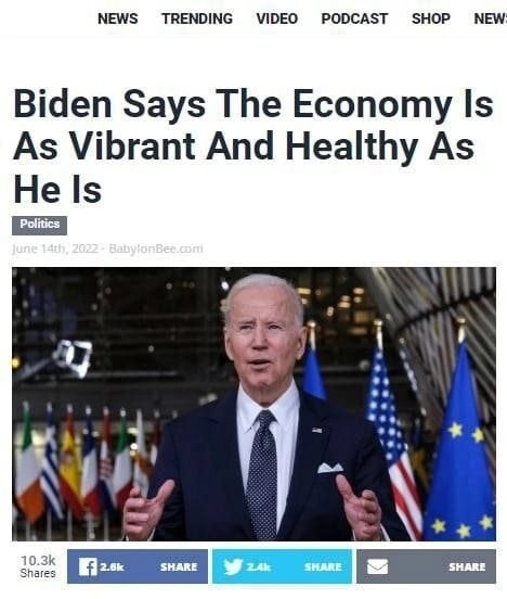 Байден сообщил, что экономика США такая же динамичная и здоровая, как и он сам. Ну....Аминь!