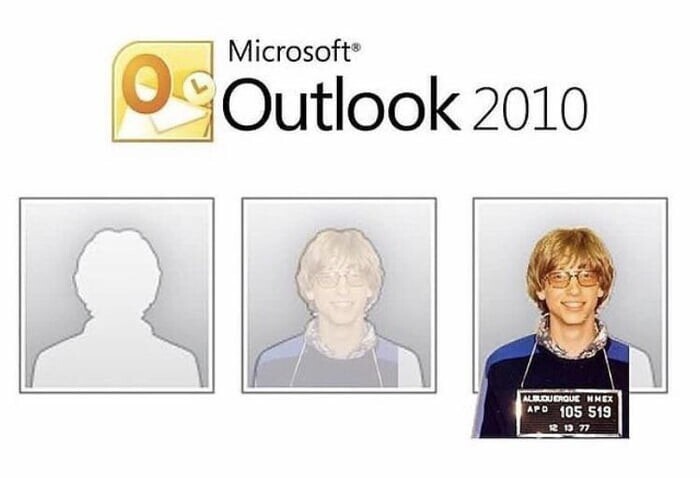 15. Силуэт в Microsoft Outlook 2010 взят с фотографии молодого Билла Гейтса