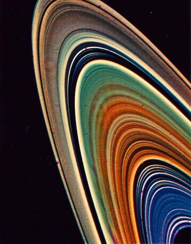 Кольца Сатурна, наблюдаемые Voyager 2, когда он прошел через планету в 1981 году