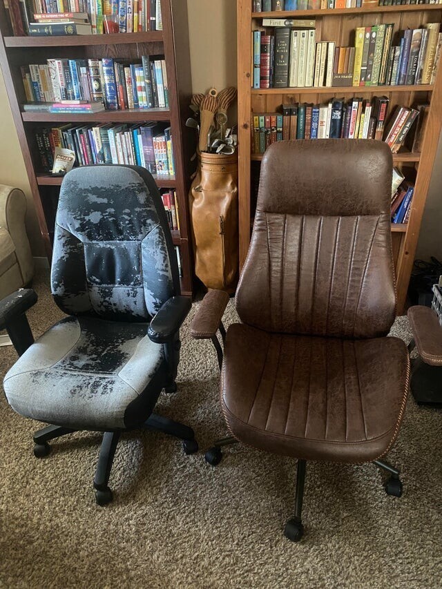 Стул на котором я сидел каждый день с 2010 года, и моё новое кресло