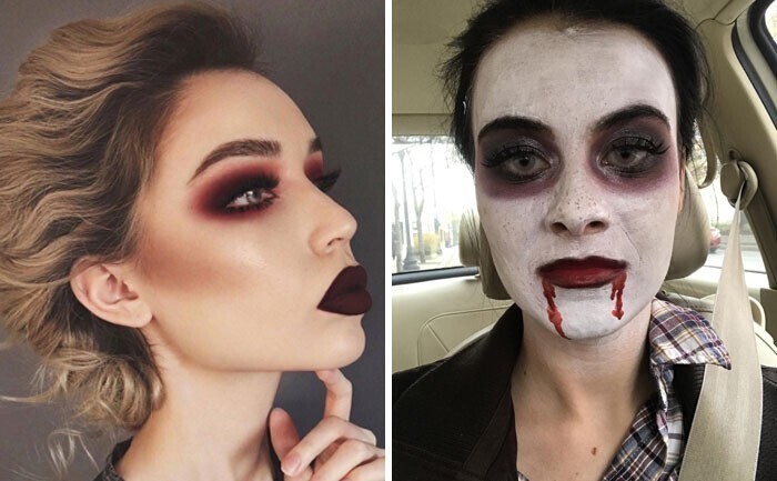 4. "Профессиональный макияж на Хэллоуин за 60 долларов. Я попросила сделать как на фото слева, с небольшим количеством фальшивой крови. Справа то, что я получила от визажиста"