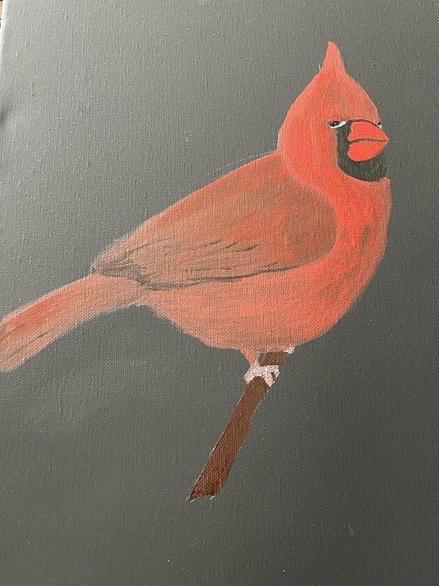 Эта гордая птица – красный кардинал кажется не очень-то довольна тем, что ее нарисовали