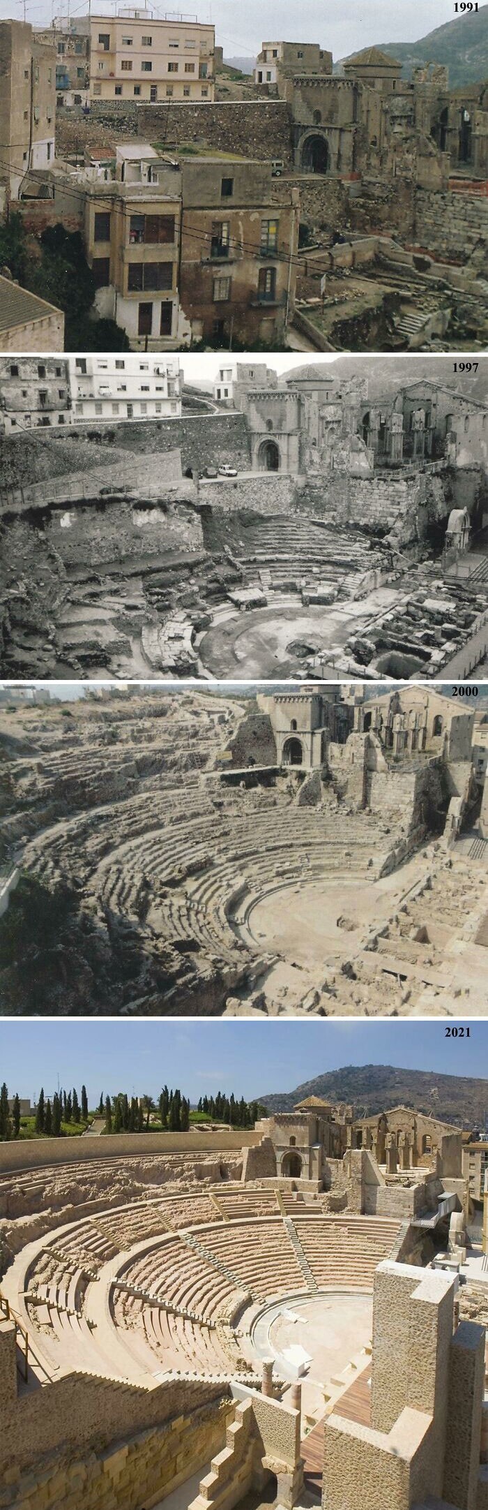 7. Римский театр Картахены (провинция Мурсия, Испания) в 1991 и 2021 годах