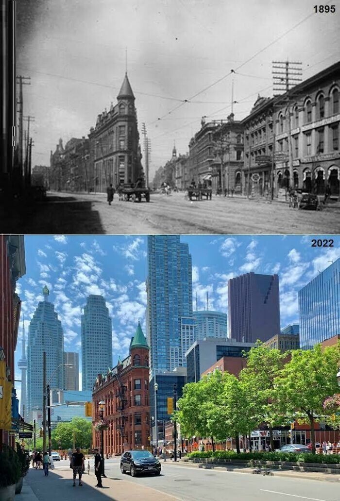 21. Гудерхэм или Флэтайрон-билдинг в Торонто, 1895 год и сейчас