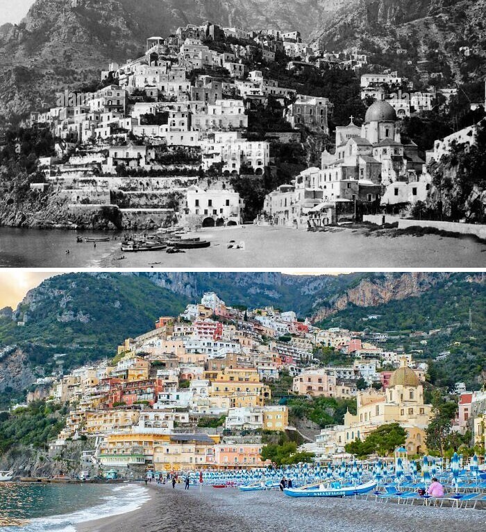 14. Позитано, Италия, с разницей в сто лет (1920 и 2022 годы)
