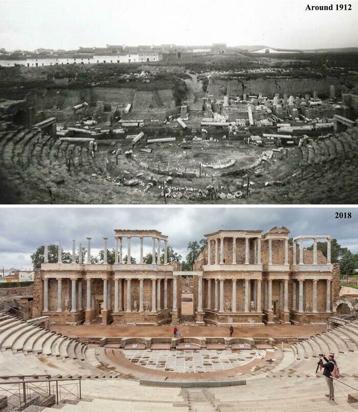 29. Римский театр Мериды (Эстремадура, Испания). Около 1912 года и в 2018 году
