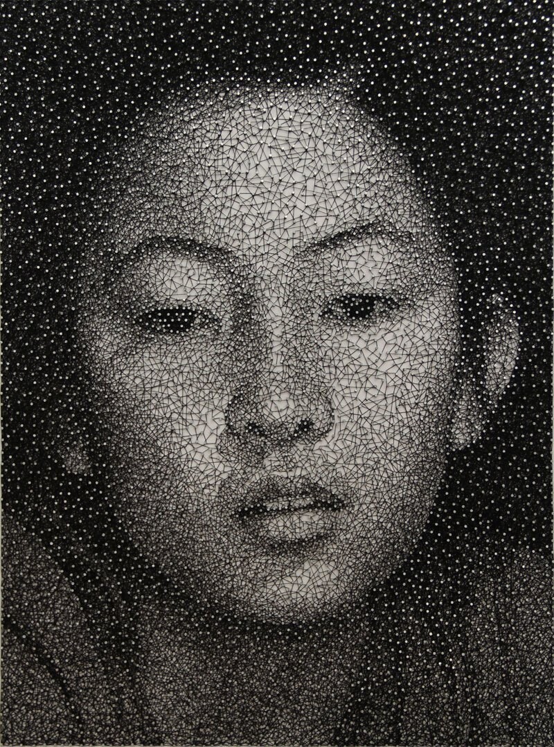 Портрет, созданный тысячами гвоздей и всего одной нитью для шитья