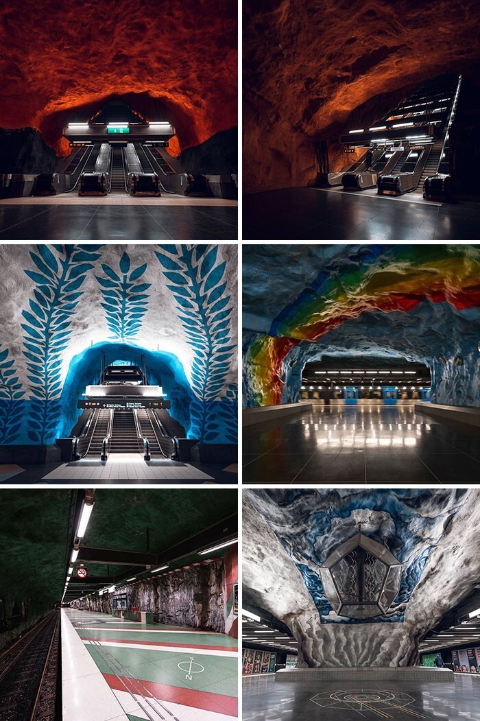4. Подземные станции в Стокгольме похожи на таинственные пещеры