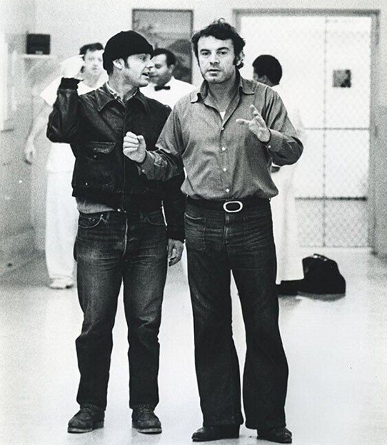 Джек Николсон и Милош Форман на съёмках фильма «Пролетая над гнездом кукушки», США, 1975 год