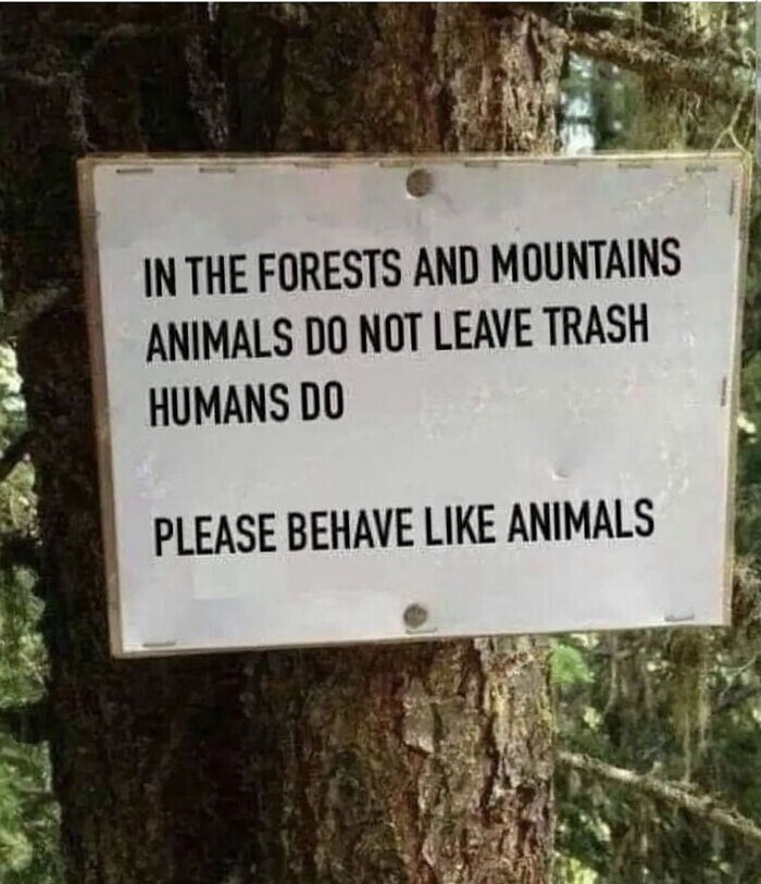 5. "Животные не оставляют мусор в лесах и горах, это делают люди. Пожалуйста, ведите себя как животные"