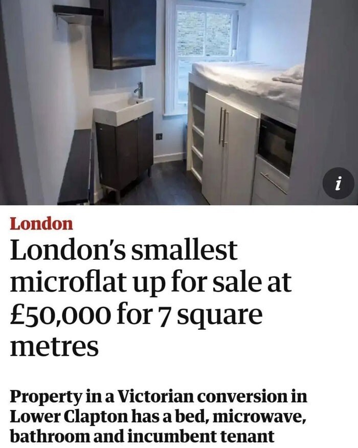 17. "Самая маленькая микроквартира в Лондоне продается по цене 50 000 фунтов за 7 квадратных метров"