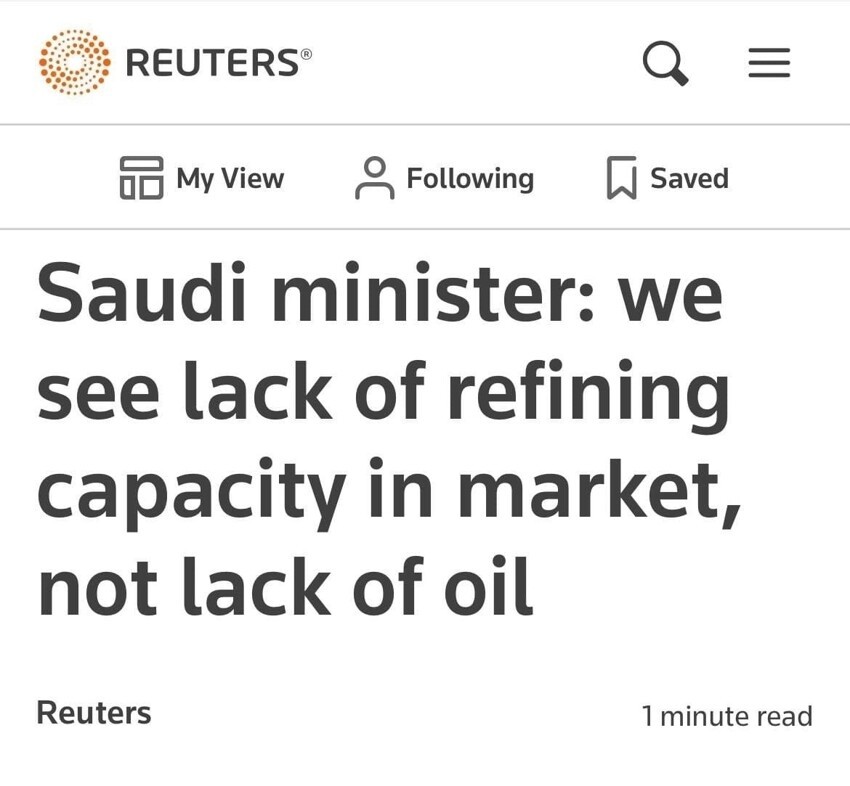 Министр иностранных дел Саудовской Аравии заявил, что не наблюдает нехватки нефти на мировом рынке