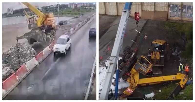 В Томске водитель в последний момент успел выпрыгнуть из рухнувшего подъёмного крана