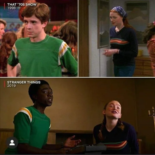 15. В третьем сезоне «Очень странных дел» Лукас и Макс одеты точно так же, как Эрик и Донна из «Шоу 70-х».