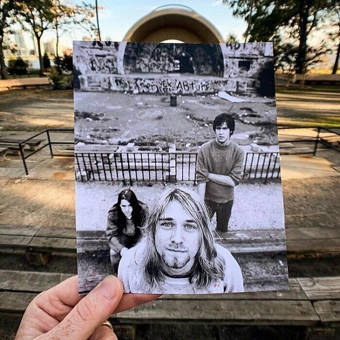 14. Группа Nirvana  в амфитеатре Парка на Ист-Ривер в Нью-Йорке, 1989. Фото Стива Дабла