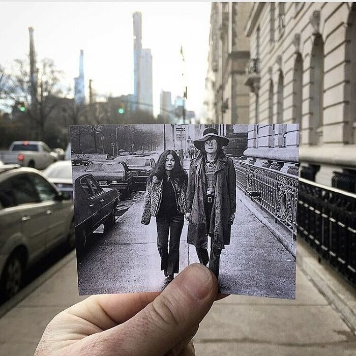 6. Джон Леннон и Йоко Оно, 1973 год, Нью-Йорк. Фото снято в одном квартале от "Дакоты", где Джон потом будет застрелен. Фото Боба Груена