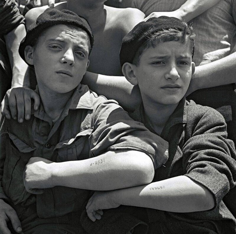 Молодые евреи, спасенные из Освенцима, на борту судна для беженцев. 15 июля 1945 года