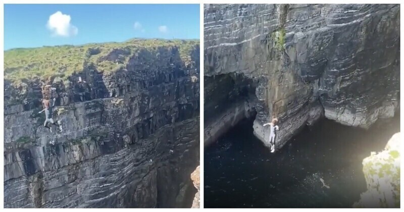 Экстремал сбил птицу во время прыжка со скалы