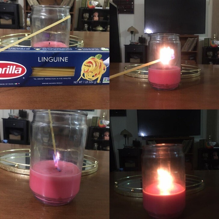 Было трудно зажечь свечу в стакане, и на помощь пришла паста..