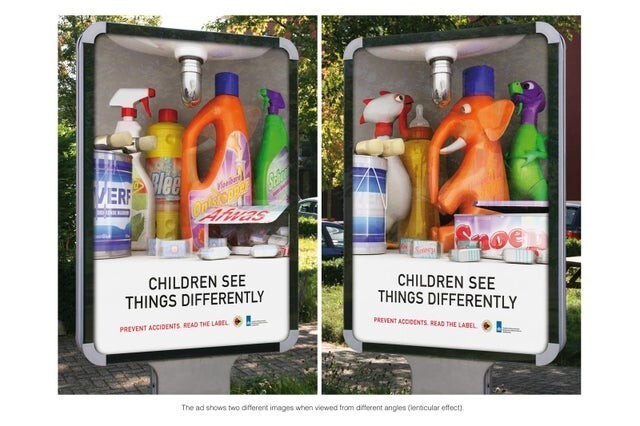 Социальная реклама для родителей, что убирать подальше от детей необходимо чистящие средства, ведь ребятишки видят мир и упаковки не так, как взрослые 