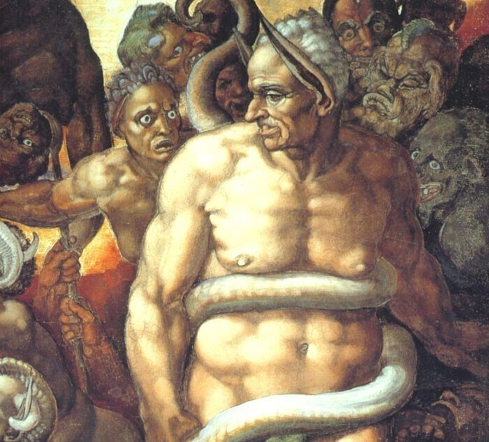 На фреске "Страшный суд" Микеланджело изобразил одного критика его работ, папского церемониймейстера Бьяджо да Чезена. Во время осмотра фресок Сикстинской капеллы тот заявил, что на работах Микеланджело слишком много наготы