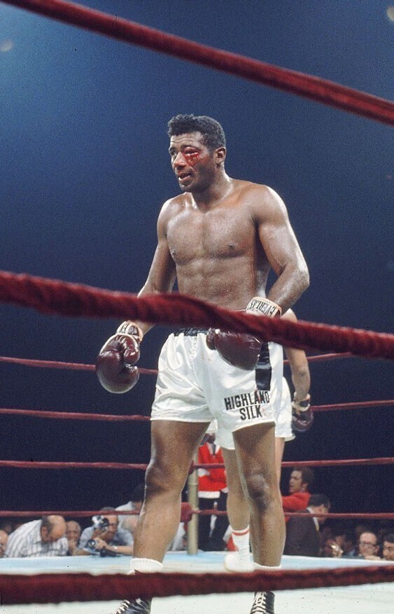 21 сентября 1972 года. Нью-Йорк. Флойд Паттерсон во время боя против Мохаммеда Али. Али выиграл техническим нокаутом.